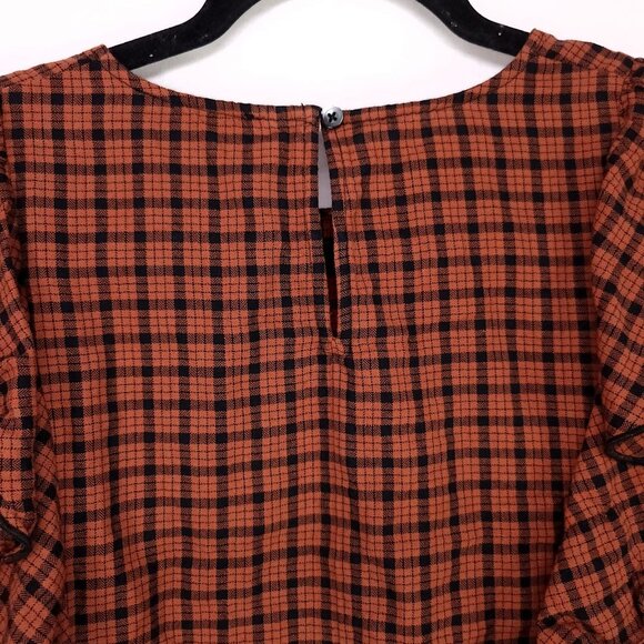 Madewell Ruffle-Front Top in Plaid Size Medium Warren Check Rust Long Sleeve - Picture 8 of 16